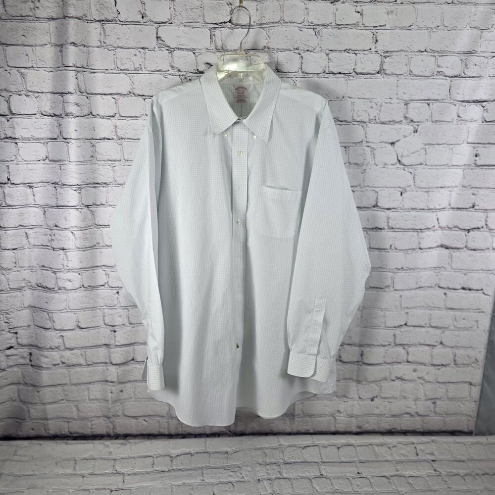 Brooks Brothers Madison Men's White Checkered 18.5-36 Non Iron Button Up Shirt